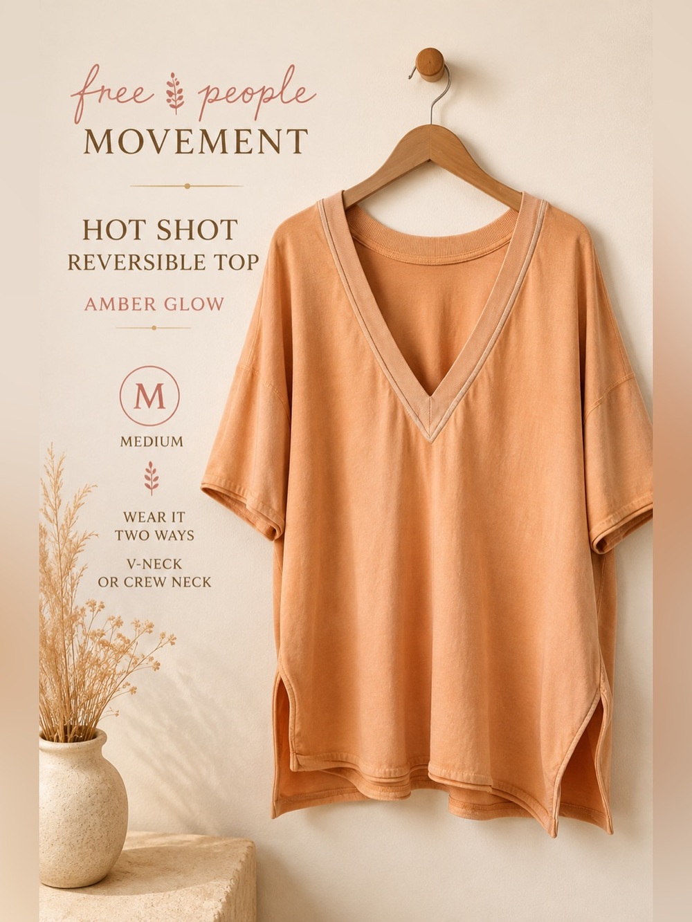 Free People Movement Hot Shot Reversible Oversized Top Amber Glow M